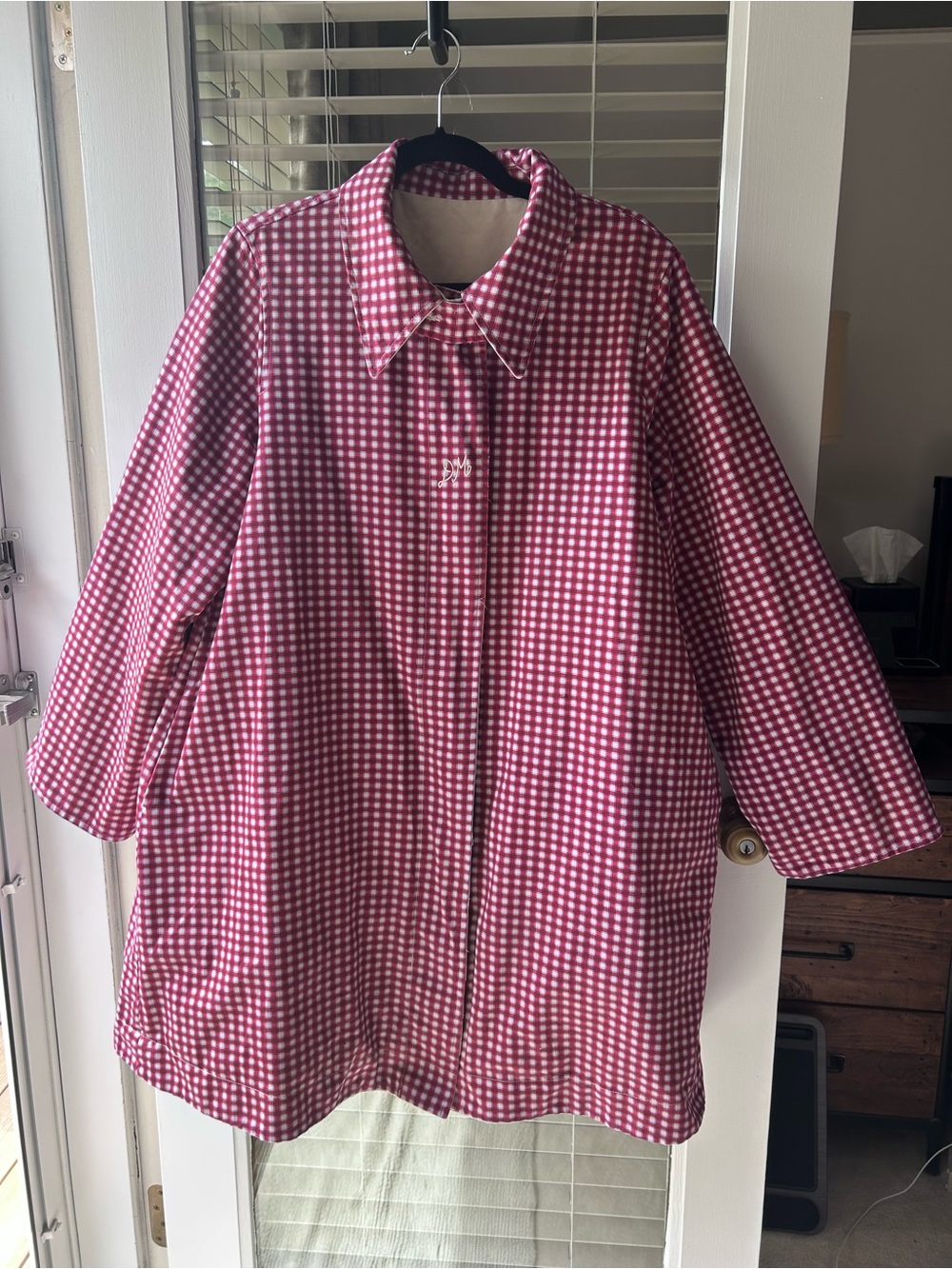 Damson Madder Mercedes Red Gingham Reversible Trench Coat w/Pockets.UK18 orUS14
